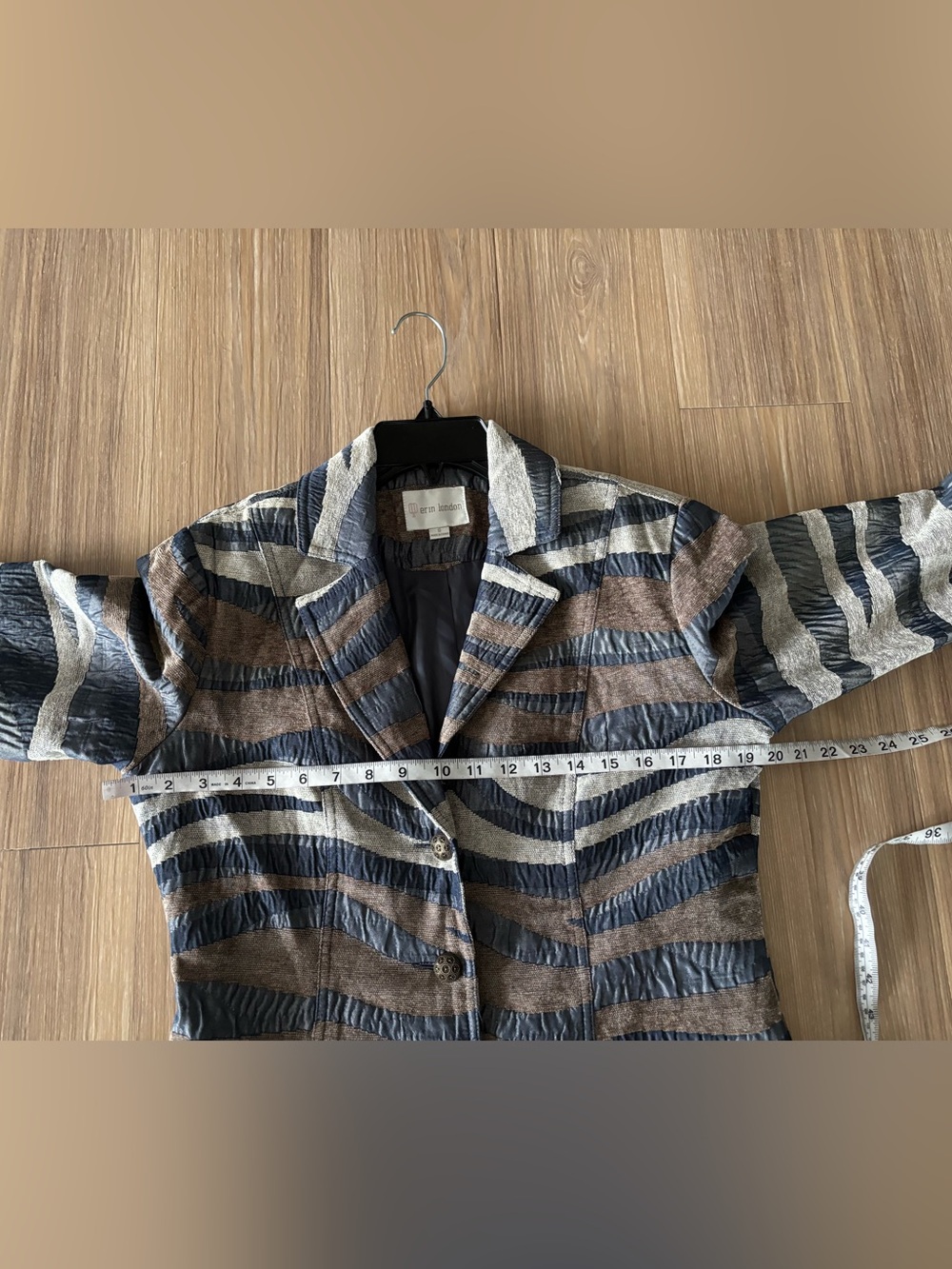 Vintage Erin London Blazer Blue Jacquard Print Womens S Retro Office Y2K Artsy - Picture 8 of 11